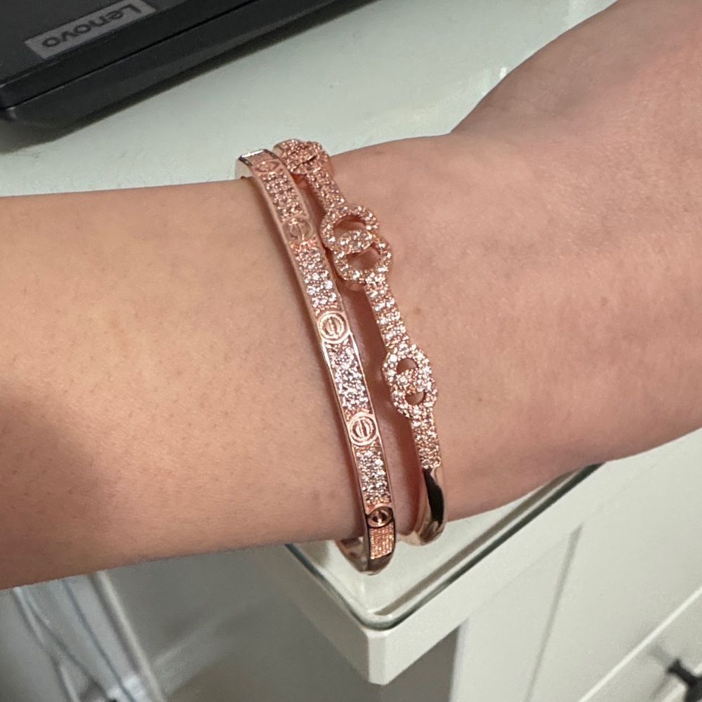 Lenovo Rose Gold Women's Bangle Bracelet Set - Sparkling Duo - Picture 2 of 3